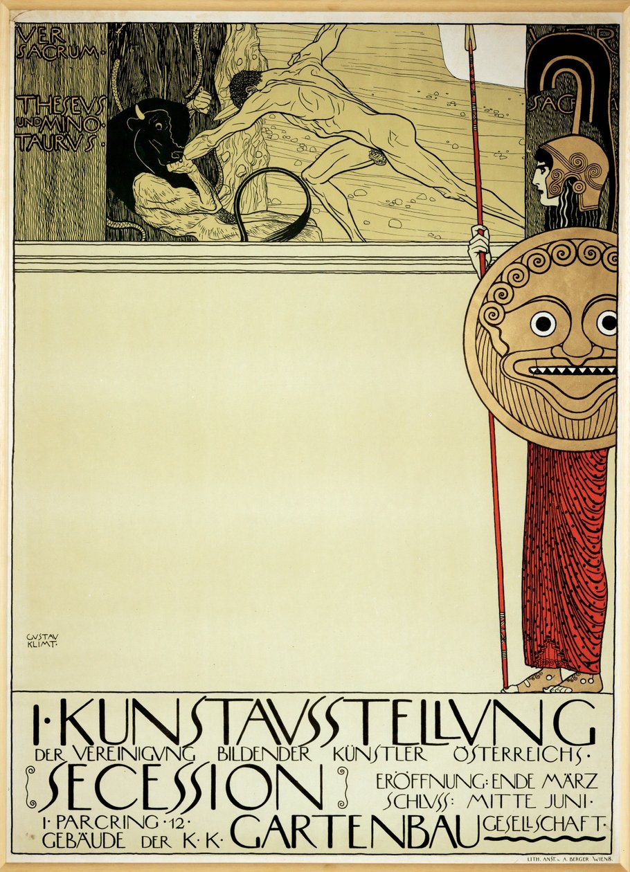 Secessionin ensimmäisen näyttelyn juliste (juliste) tekijältä Gustav Klimt