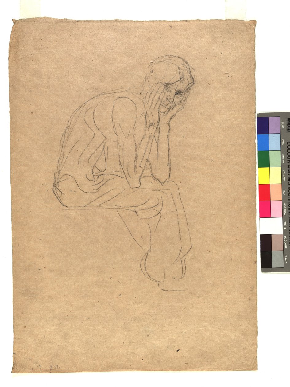 Sitzende Gestalt mit in die Hände gestütztem Kopf tekijältä Gustav Klimt