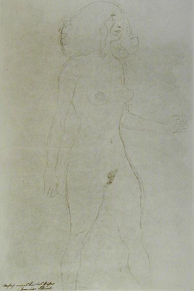 Seisova alastonkuva (kynä paperille) (m/v valokuva) tekijältä Gustav Klimt