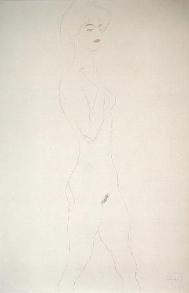 Seisova alaston (kynä paperille) tekijältä Gustav Klimt