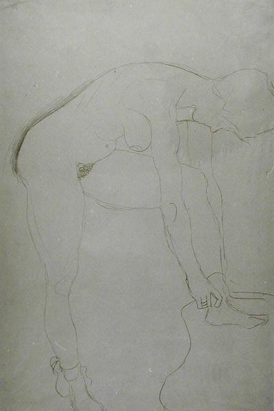 Seisova alaston jalat kohotettuina, n. 1907 (lyijykynä japanilaiselle paperille) (m/v kuva) tekijältä Gustav Klimt