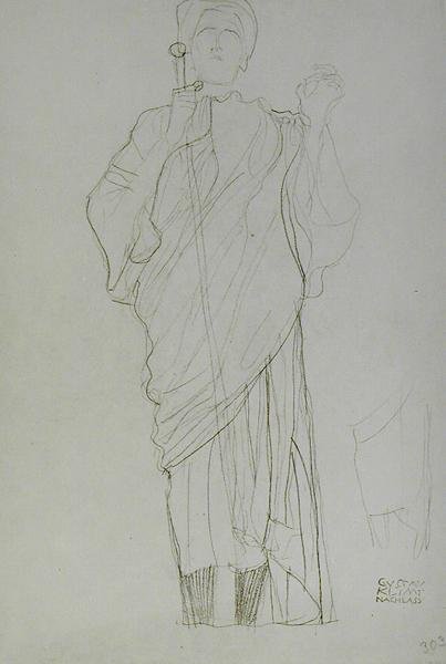 Pysyvä nainen pitelee miekkaa tekijältä Gustav Klimt