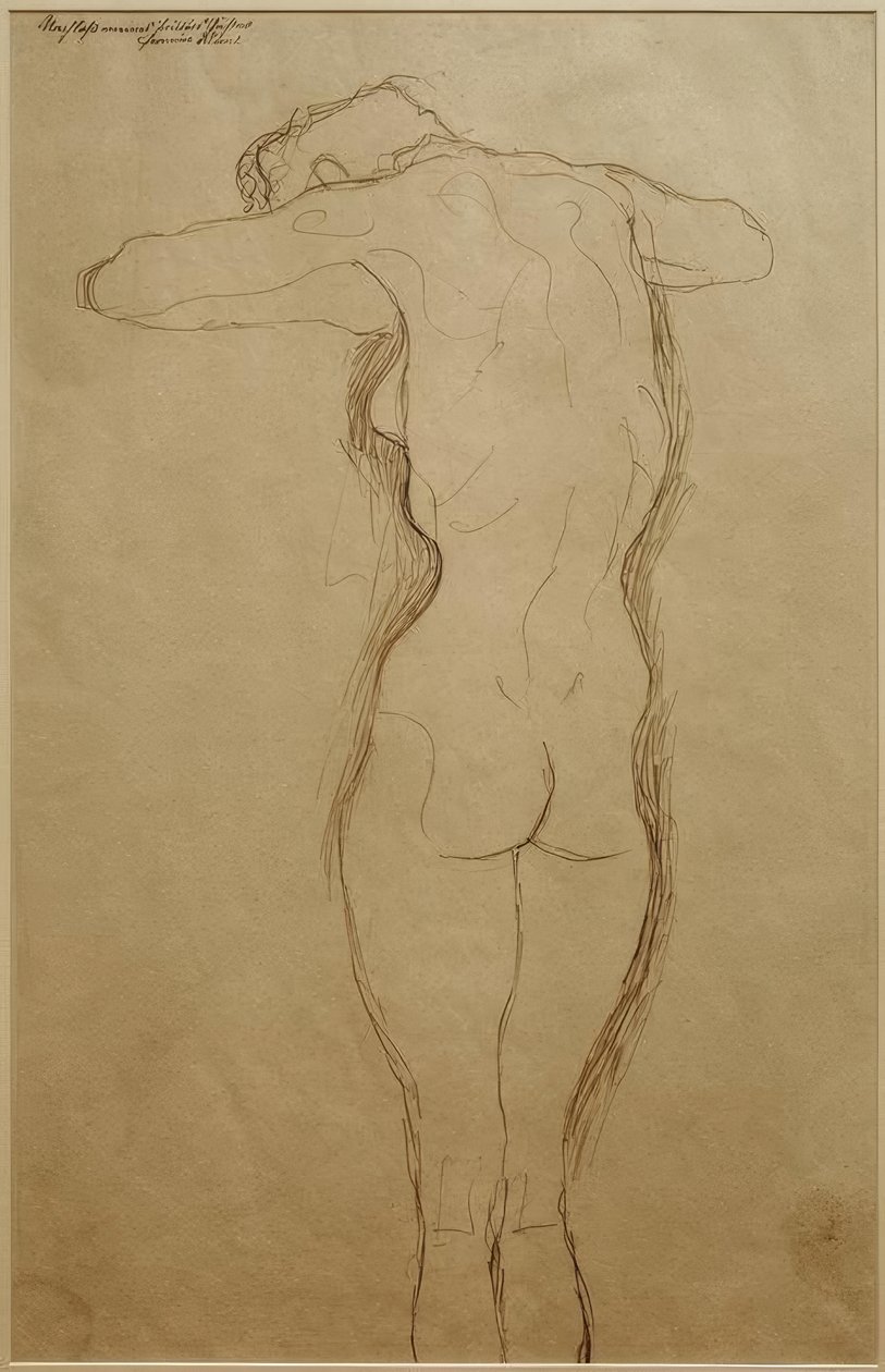 Stehender Rückenakt, die Arme horizontal gebeugt (Tutkimus) tekijältä Gustav Klimt