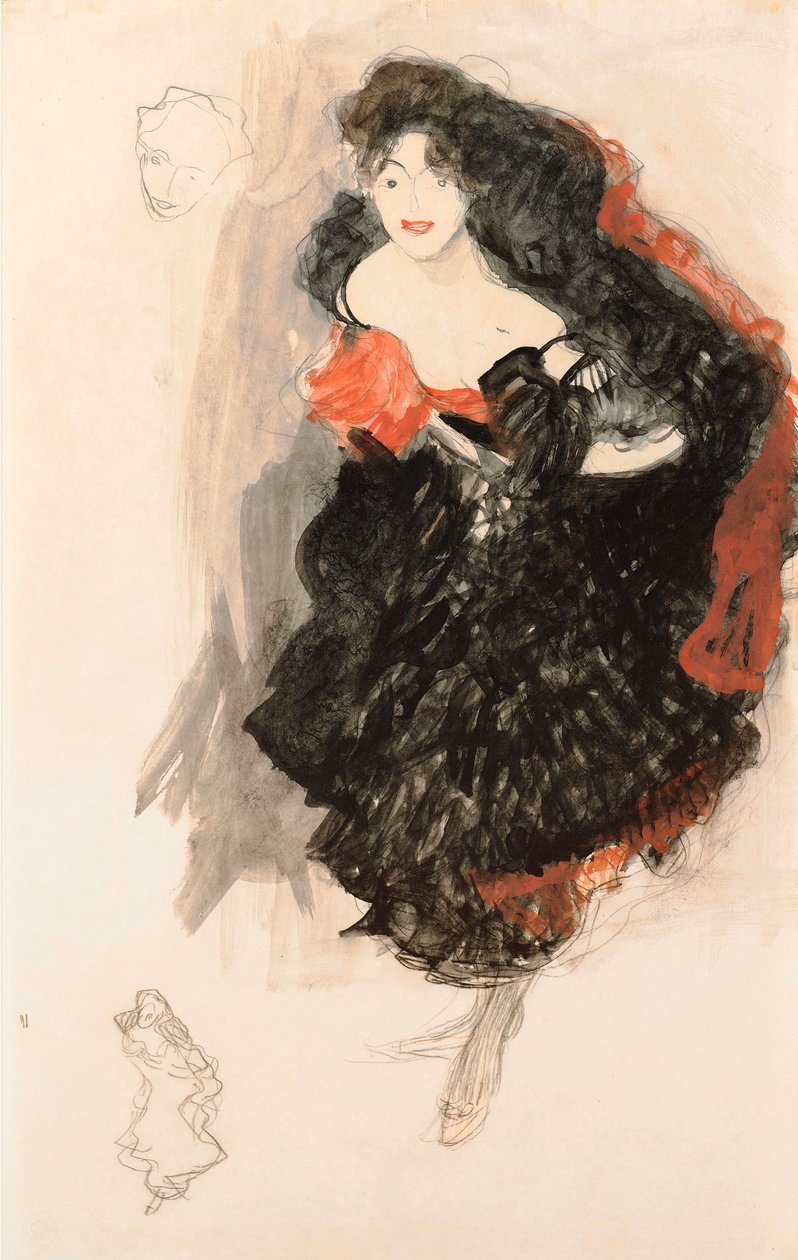 aEstudi per a Judith II, c.1908 (guaix, carbó i color blanc sobre paper)finès tekijältä Gustav Klimt