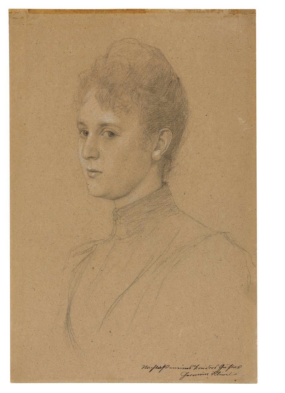 Muotokuvan luonnos (rouva Heymann), n.1892 (lyijykynä ja valkoista korotusta vaahtomuovipaperille). tekijältä Gustav Klimt