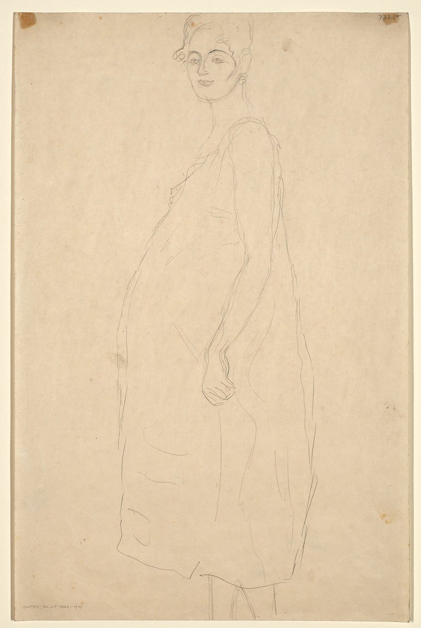 Tutkimus pukeutuneesta raskaana olevasta naisesta, n.1915-16 (lyijykynä simili Japan paperille) tekijältä Gustav Klimt