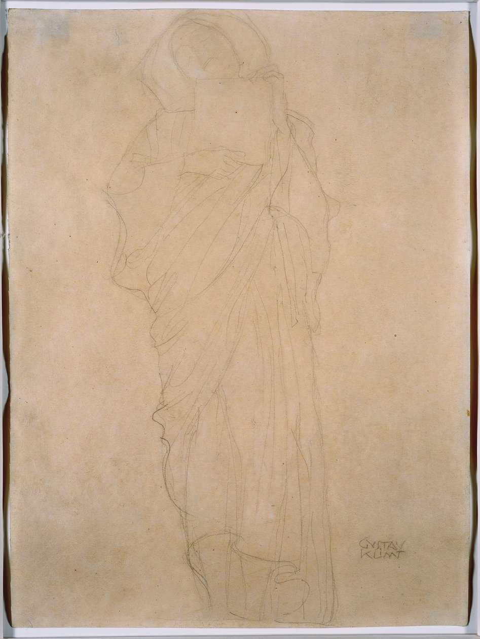 Naisen luonnos "Jurisprudence" -teosta varten, noin 1903 (grafiitti paperille). tekijältä Gustav Klimt