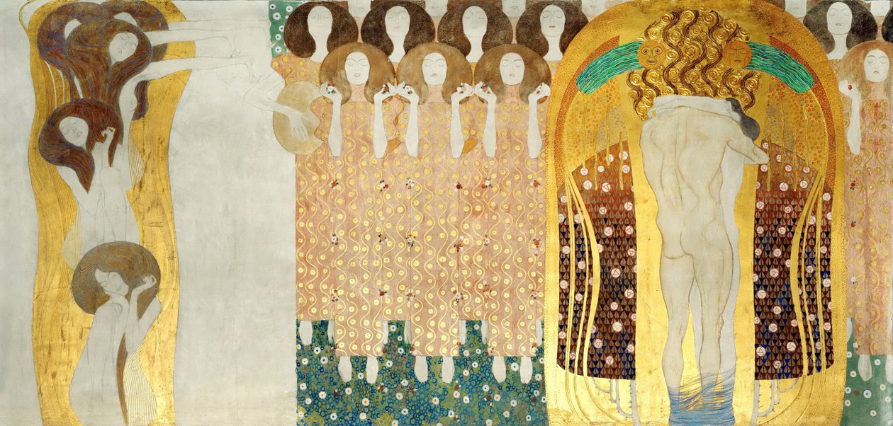 Beethoven Frieze, Yksityiskohta: Taiteet, Paratiisin kuoro, Embrace, 1902 tekijältä Gustav Klimt