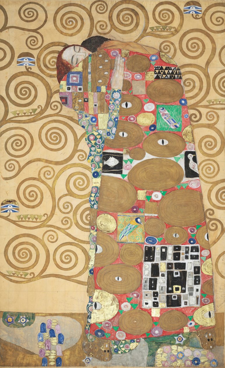 Stoclet Frieze, Yksityiskohta: Syleilyn täyttymys, 1905-1909. tekijältä Gustav Klimt