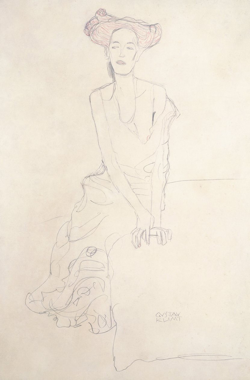 Nuori nainen, joka tukee itseään käsillään tekijältä Gustav Klimt