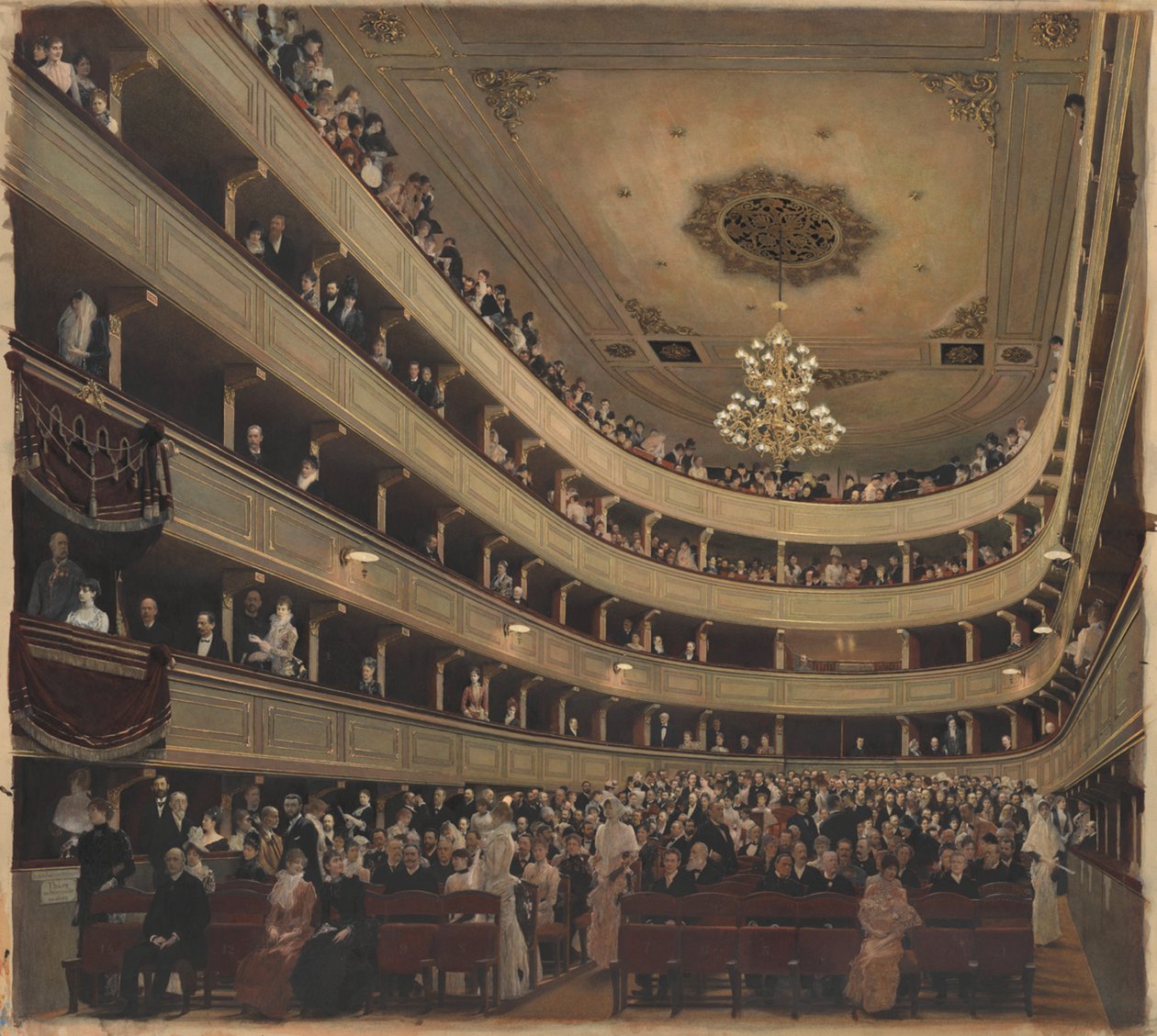 Vanhan Burgtheaterin katsomo tekijältä Gustav Klimt