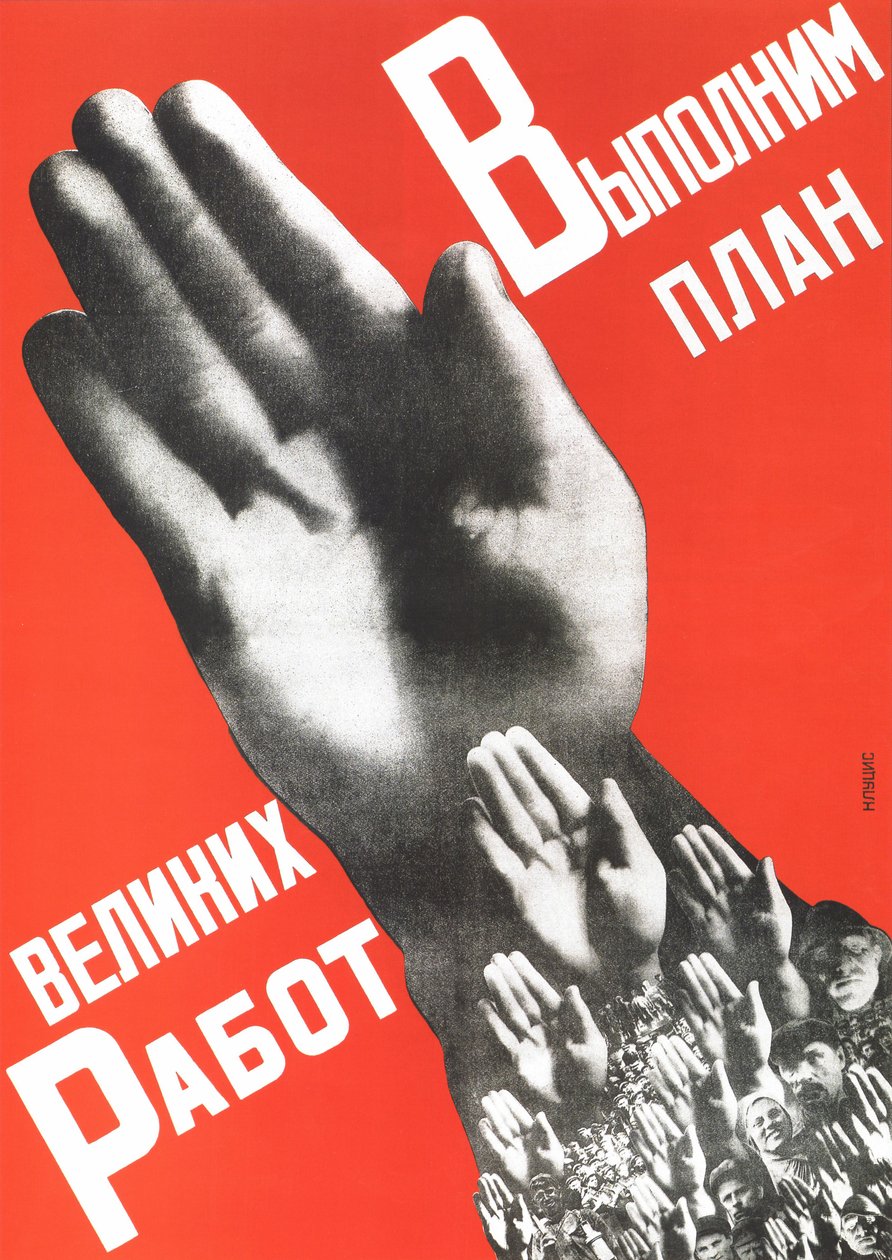 Toteuttakaamme suurten projektien suunnitelma Juliste, 1930 tekijältä Gustav Klutsis