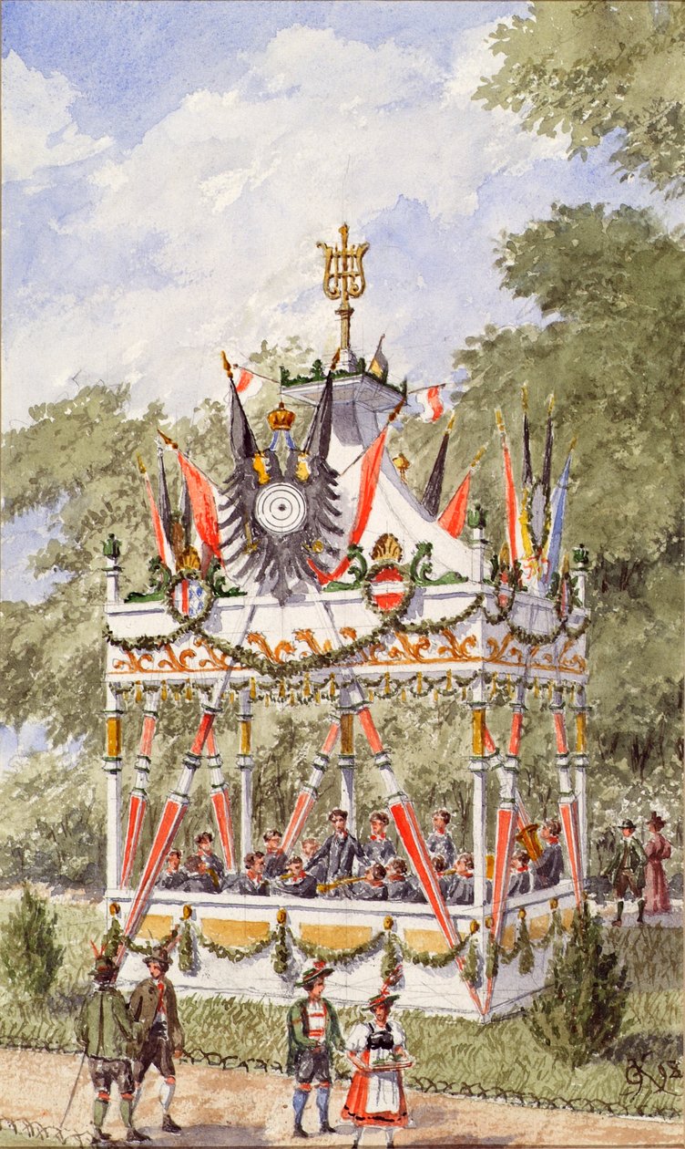 Wiener Schützenfestin musiikkipaviljonki vuonna 1898 tekijältä Gustav Korompay