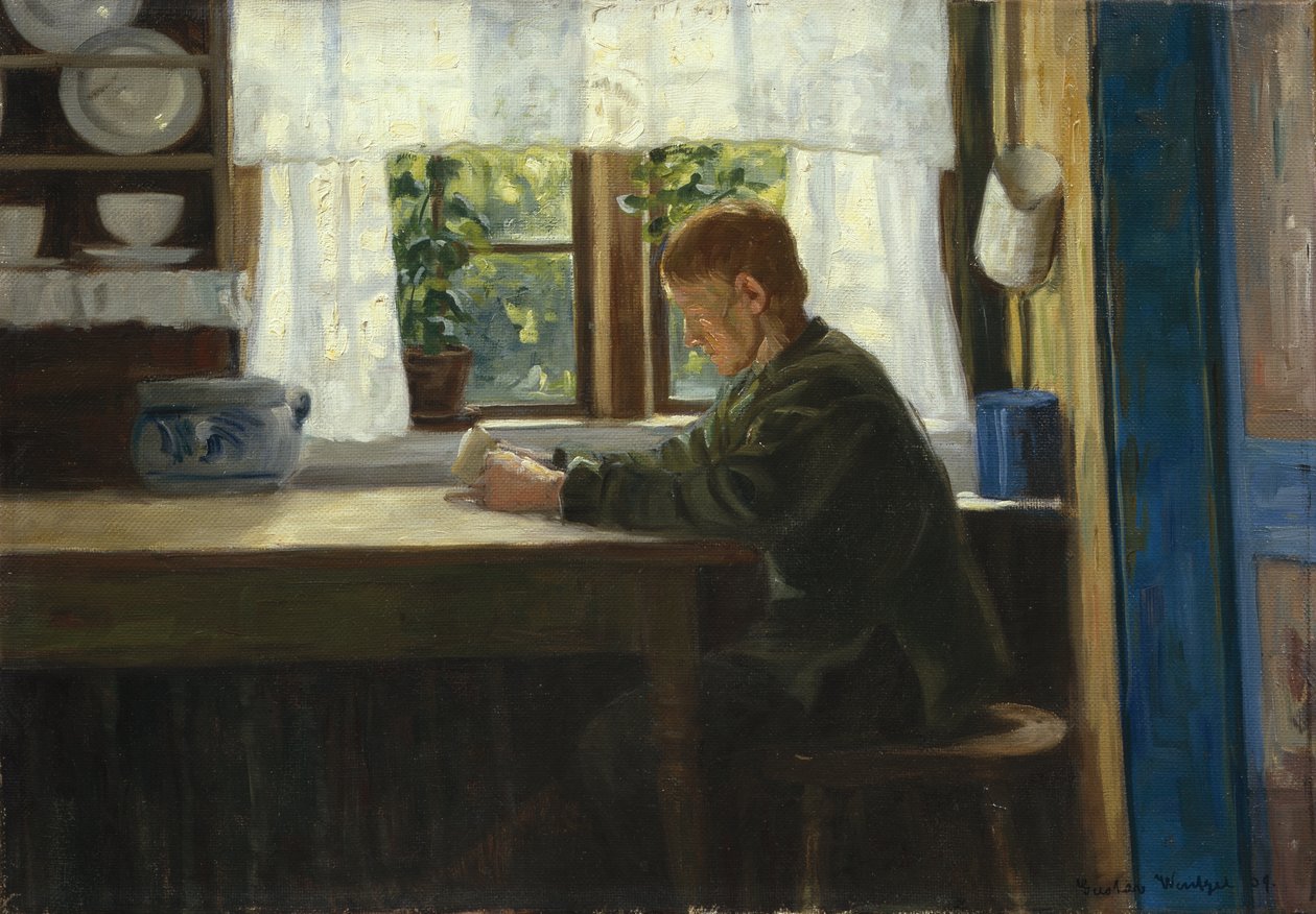 Poika keittiön sisustuksessa (öljy kankaalle) tekijältä Gustav Wentzel