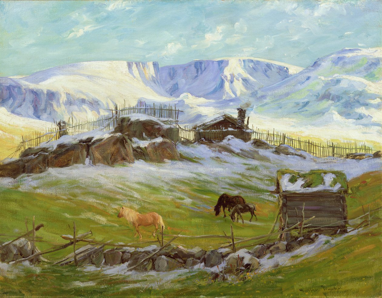 Aamuaurinko vuoren yllä, Vaga (öljy kankaalle) tekijältä Gustav Wentzel