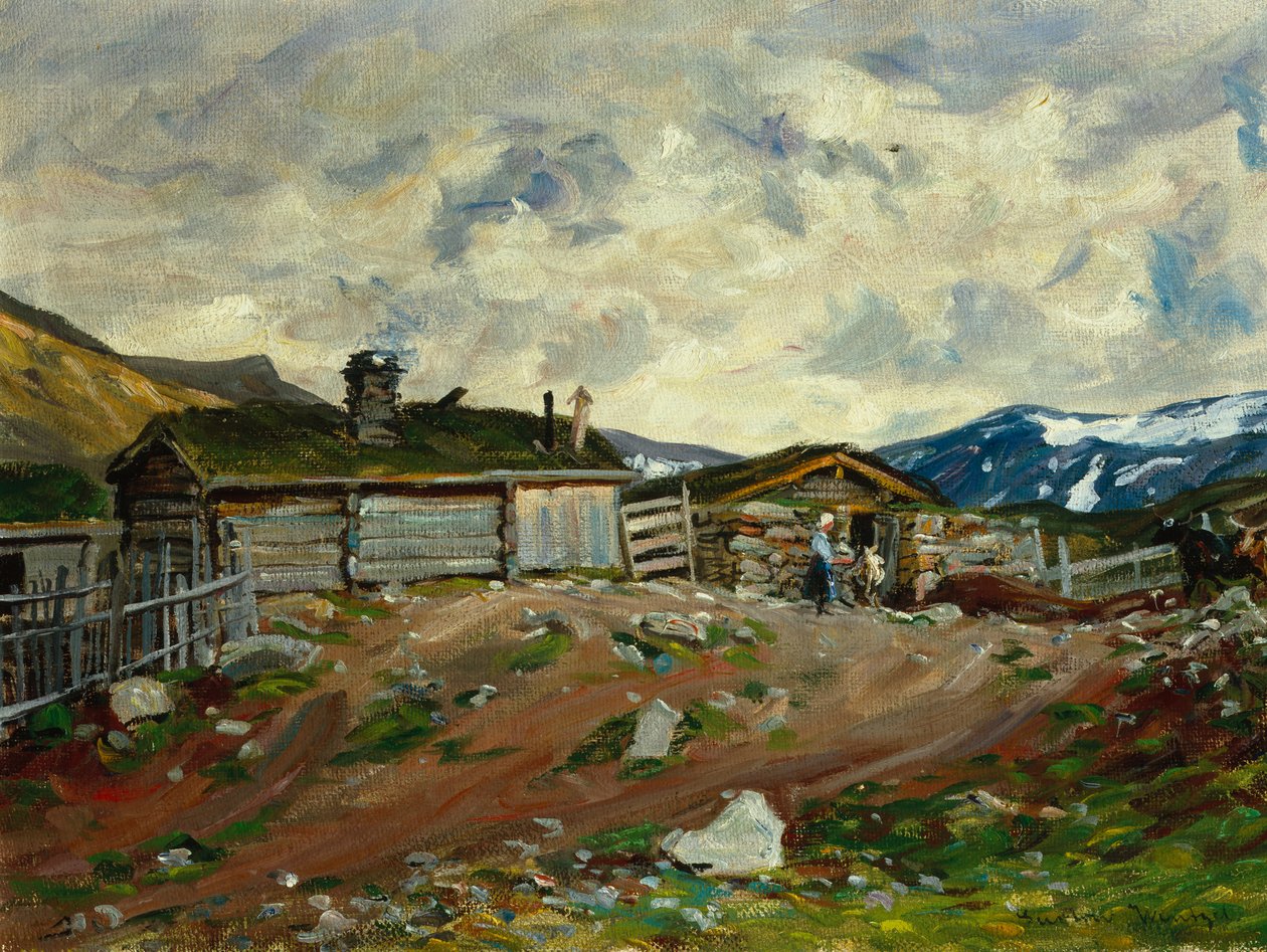 Vuoristotila naisen ja lehmän kanssa tekijältä Gustav Wentzel