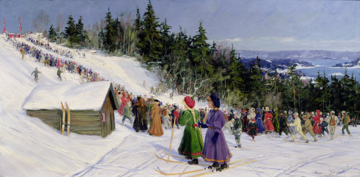 Hiihtokilpailu Fjelkenbakkenissa (öljy kankaalle) tekijältä Gustav Wentzel