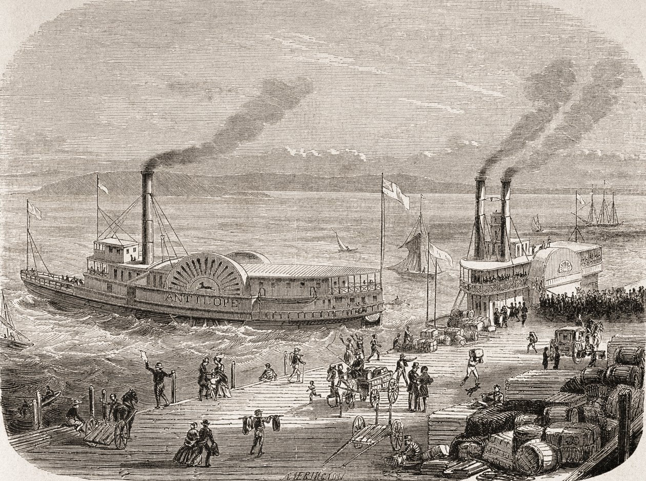 San Francisco Docks 1860-luvulla tekijältä Gustave Adolphe Chassevent-Bacques