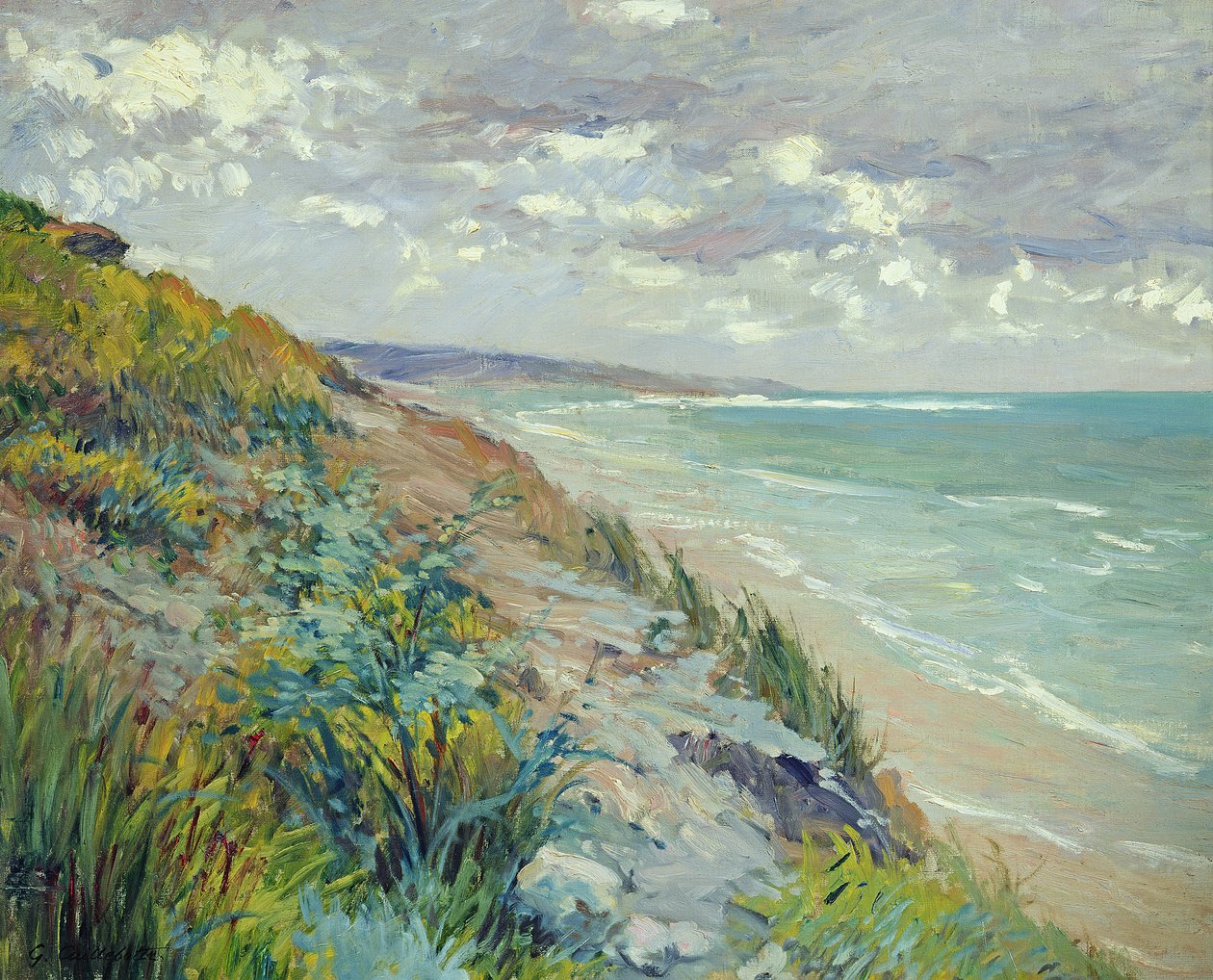 Kallioita meren rannalla Trouvillessa tekijältä Gustave Caillebotte
