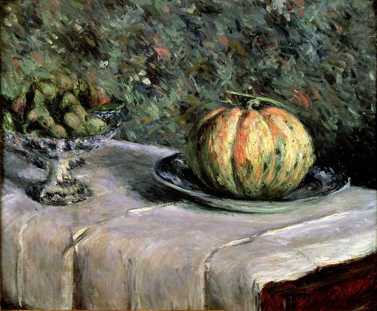 Meloni- ja hedelmäkulho viikunoilla, 1880-82 tekijältä Gustave Caillebotte