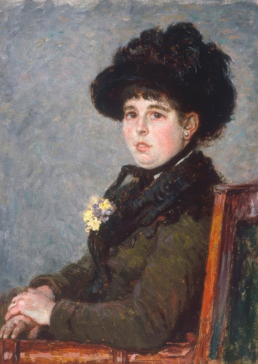 Portrait de femme au chapeau à plumes tekijältä Gustave Caillebotte