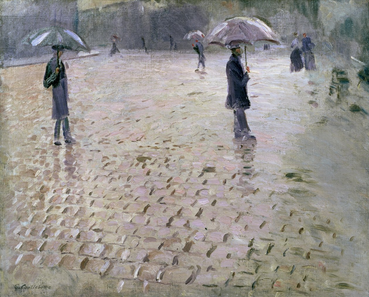 Tutkimus Pariisin kadulle, Rainy Day, 1877 tekijältä Gustave Caillebotte