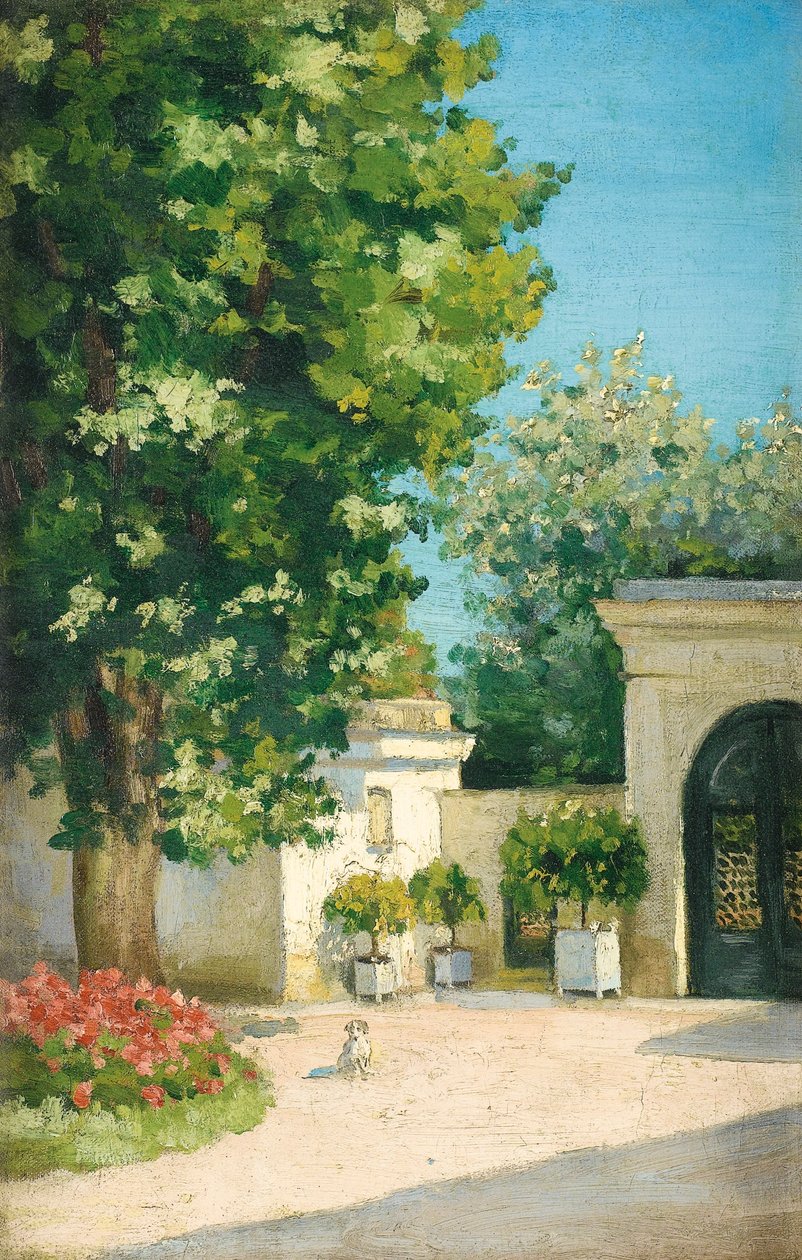 Yerres. De l’exèdre, le porche de la demeure familiale tekijältä Gustave Caillebotte