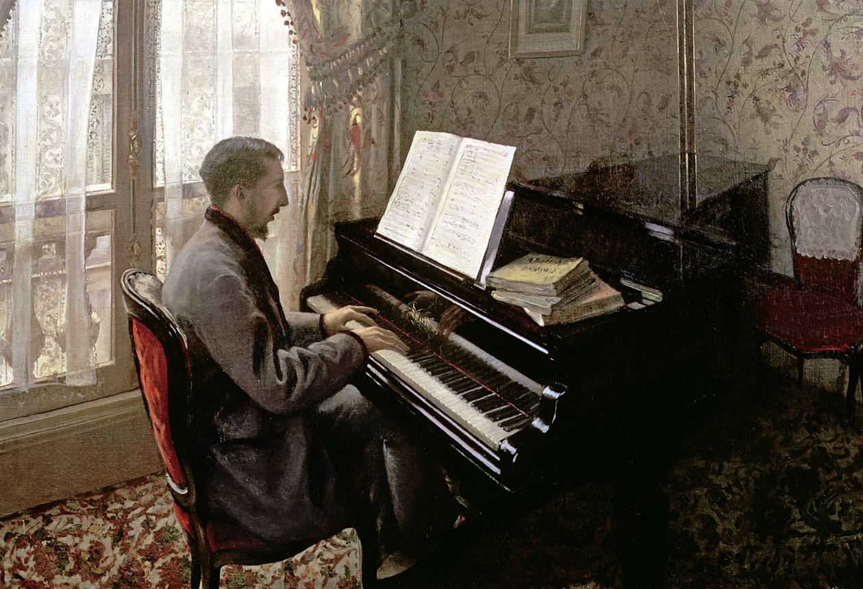 Nuori mies soittaa pianoa, 1876 tekijältä Gustave Caillebotte