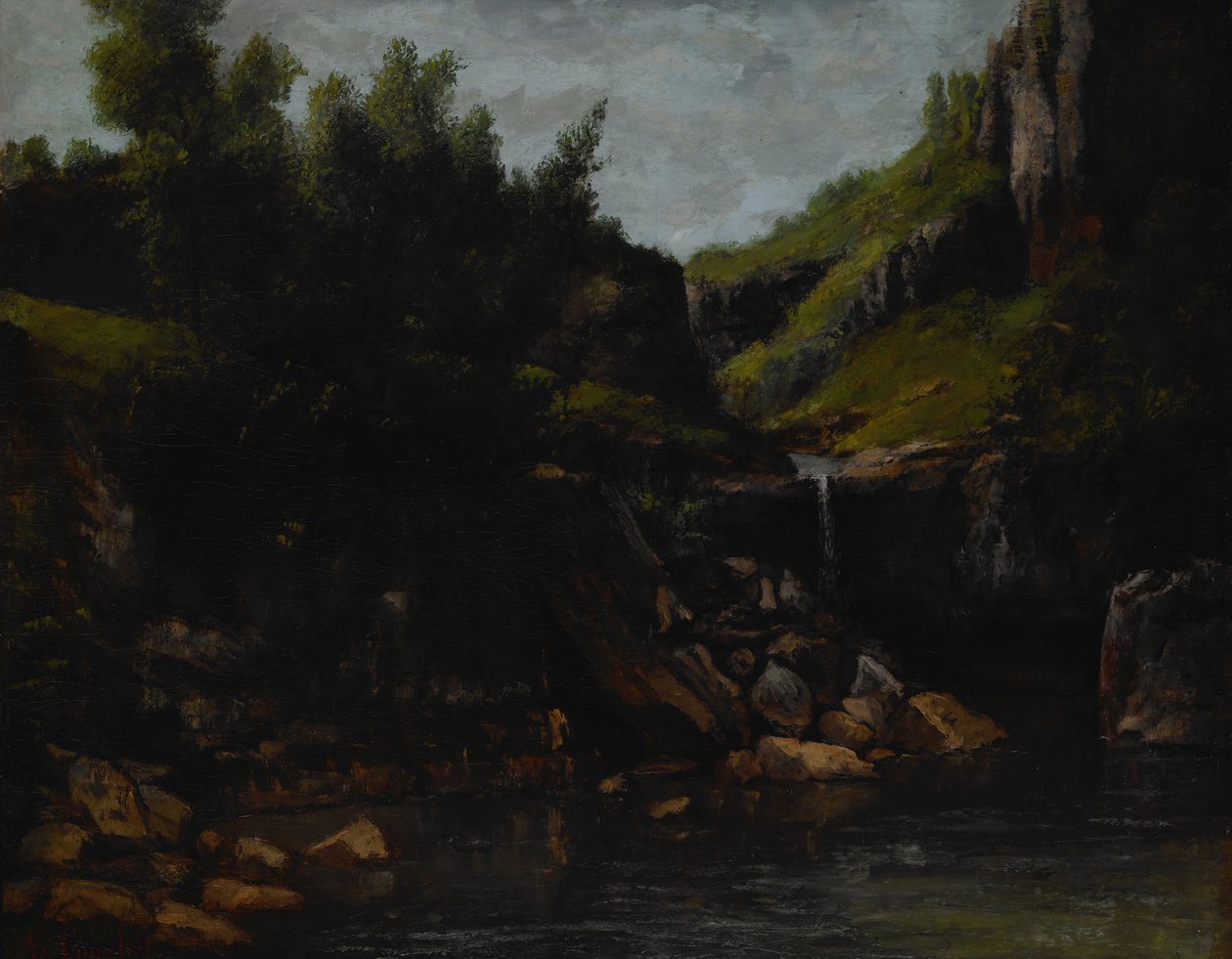 Kaskadi kallioisessa maisemassa tekijältä Gustave Courbet