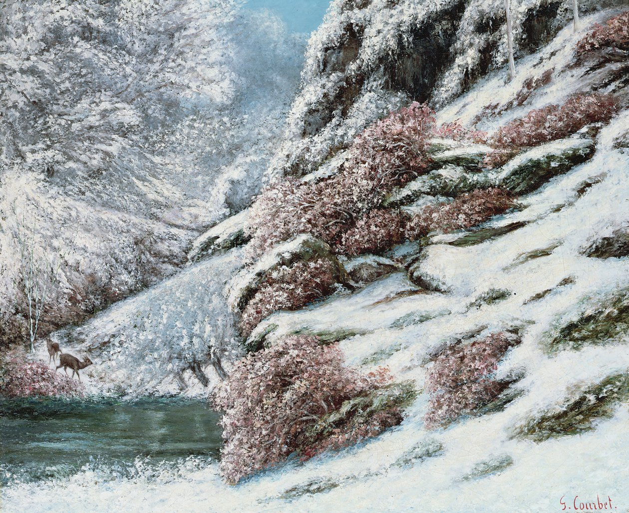 Hirvi lumisessa maisemassa, 1867 tekijältä Gustave Courbet