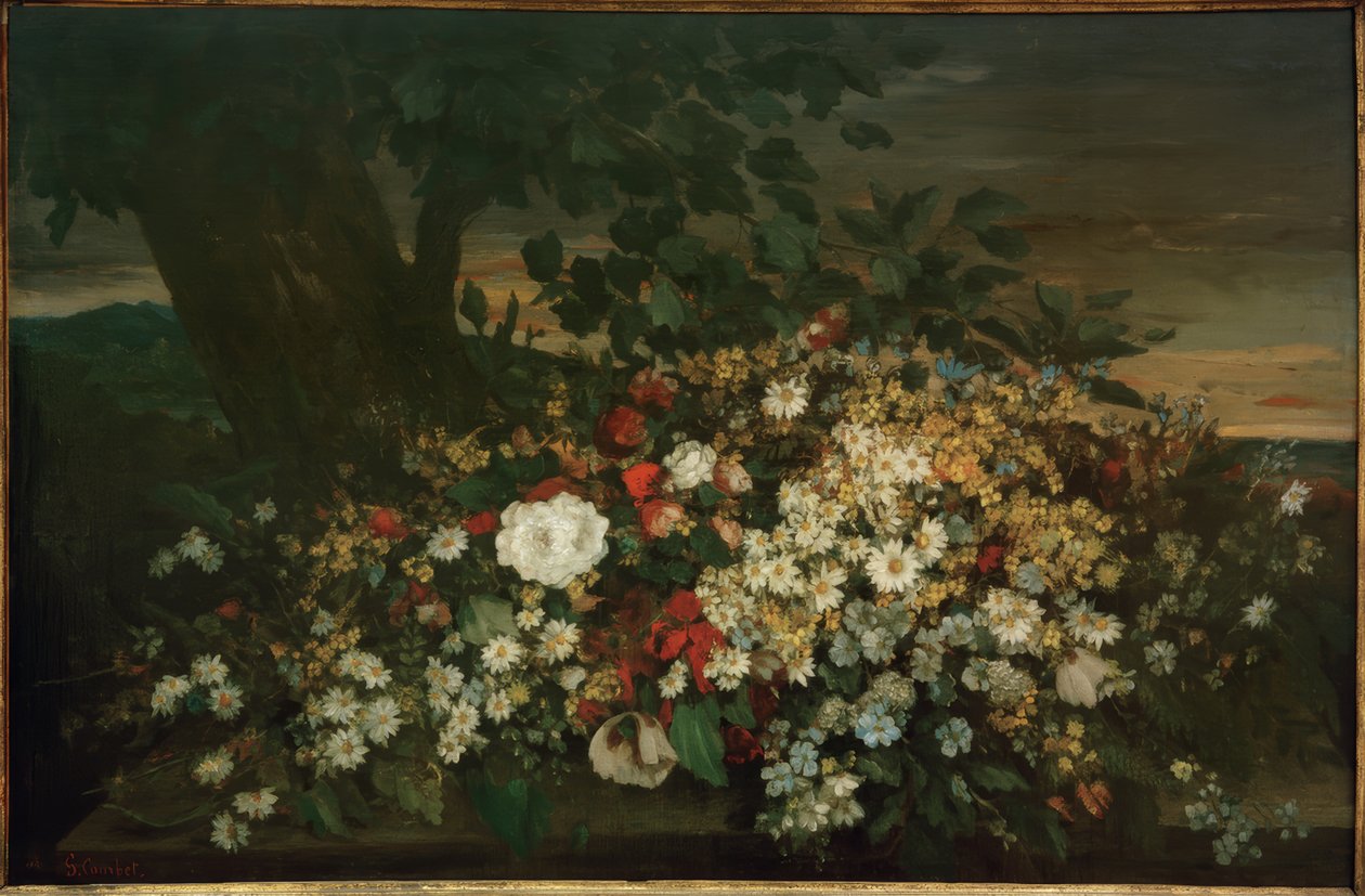 Fleurs sur un banc tekijältä Gustave Courbet