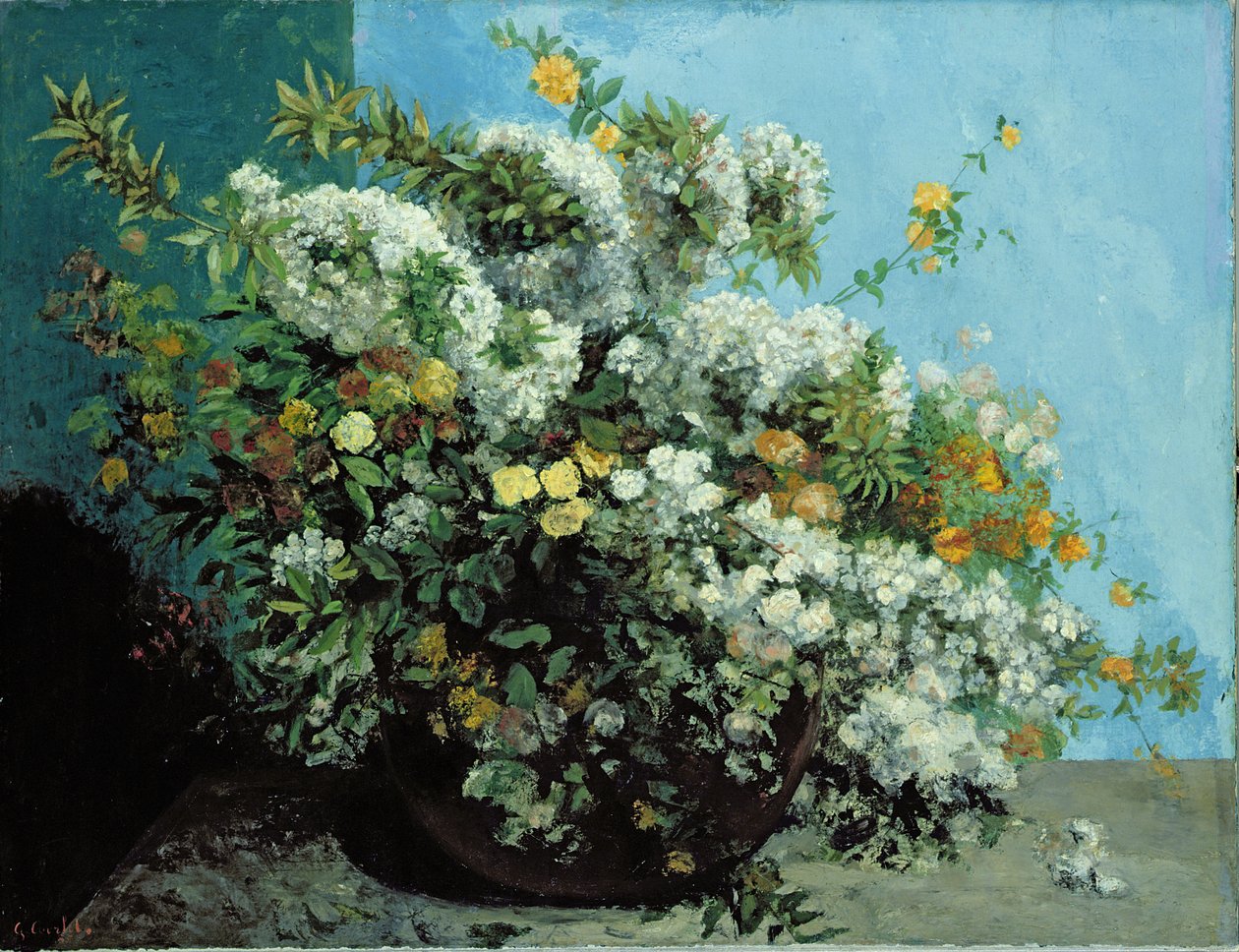 Kukkivat oksat ja kukat, 1855 tekijältä Gustave Courbet