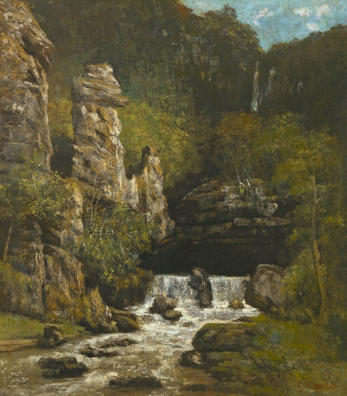Maisema vesiputouksen kanssa, n.1865 tekijältä Gustave Courbet