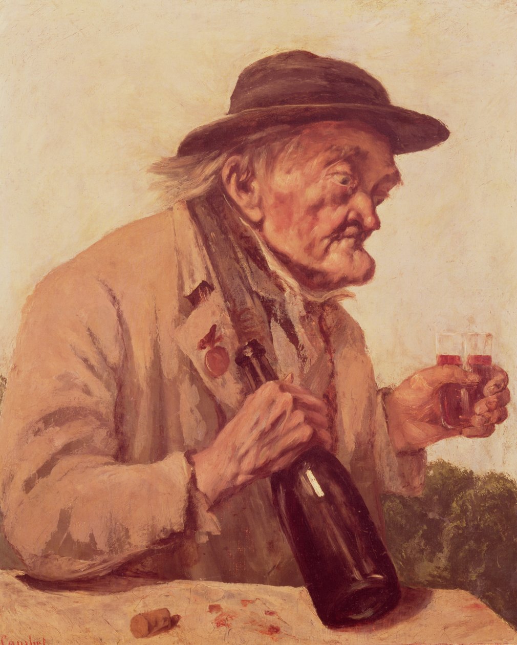 Vanha mies viinilasillisen kanssa tekijältä Gustave Courbet