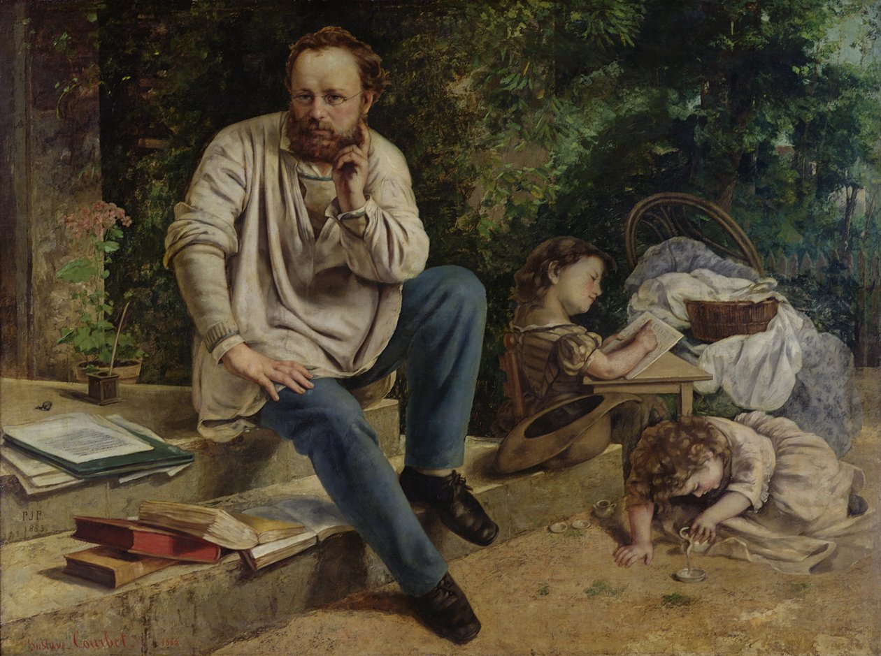 Pierre Joseph Proudhon (1809-65) ja hänen lapsensa vuosina 1853, 1865 (katso yksityiskohdat 99577) tekijältä Gustave Courbet