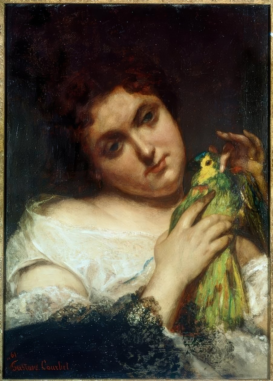 Portrait de femme portant un perroquet (La femme au perroquet tekijältä Gustave Courbet