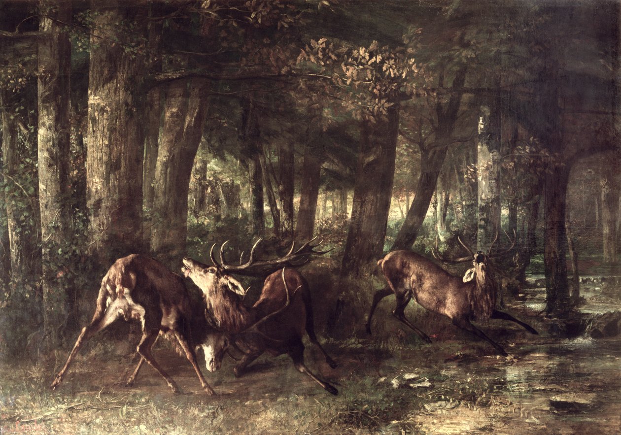 Kevät, Stags Fighting, 1861 tekijältä Gustave Courbet