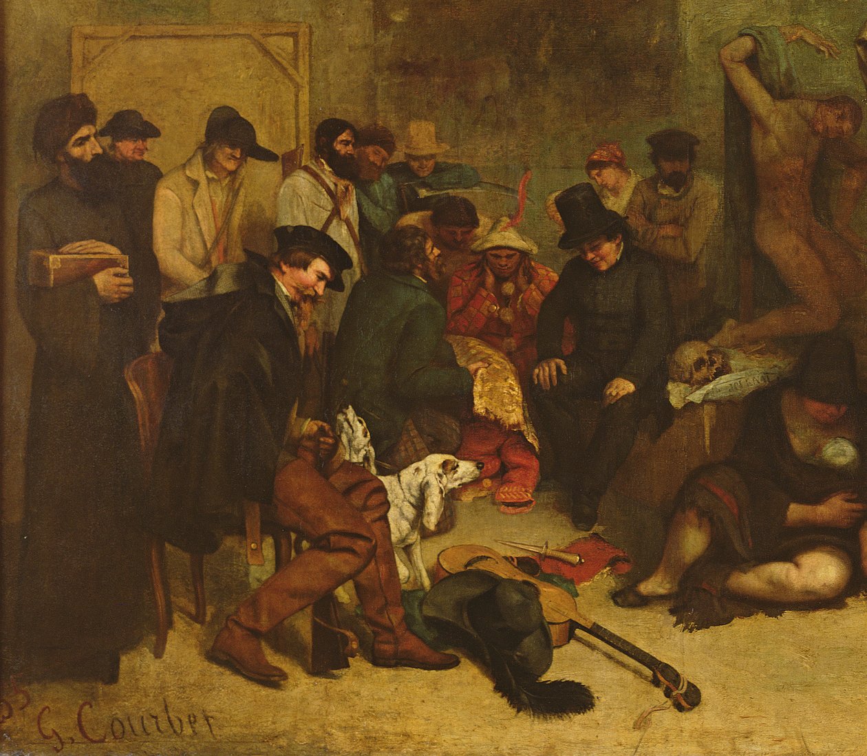 Taidemaalarin työhuone, todellinen allegoria, 1855 öljy kankaalle yksityiskohta vuodelta 19190 tekijältä Gustave Courbet