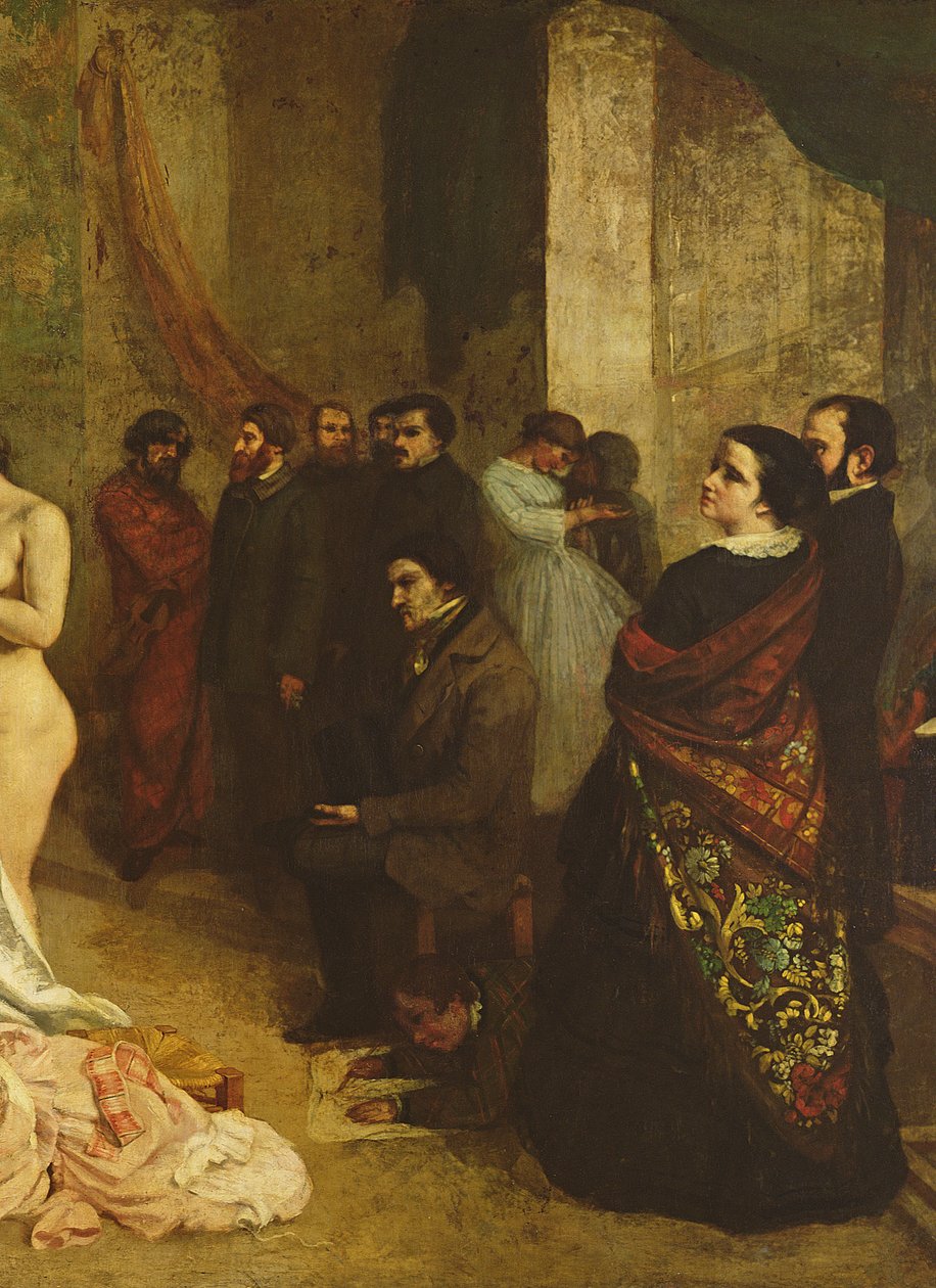 The Studio of the Painter, todellinen allegoria, 1855 öljy kankaalle yksityiskohta vuodelta 19190 tekijältä Gustave Courbet