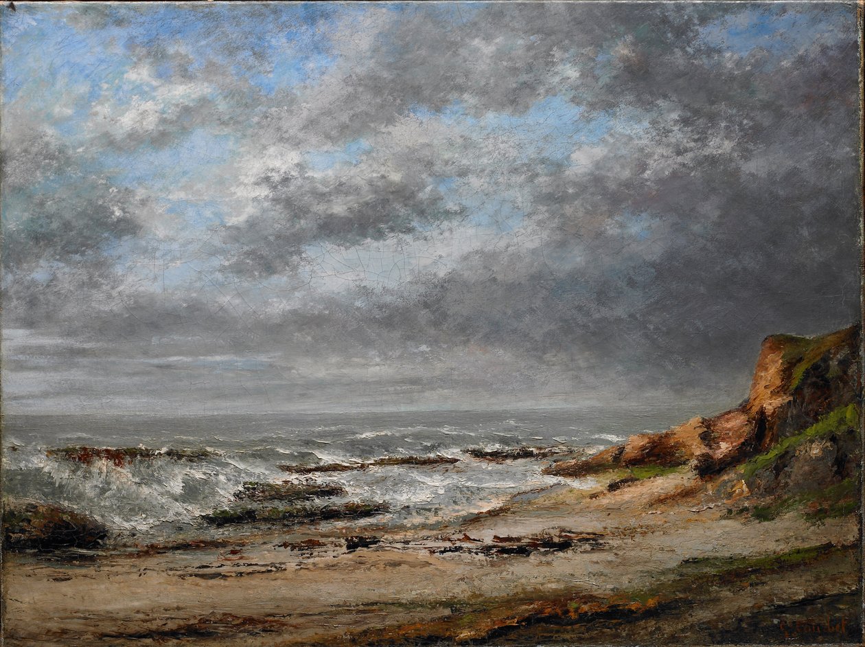 Näkymä karkealle merelle kallion lähellä tekijältä Gustave Courbet