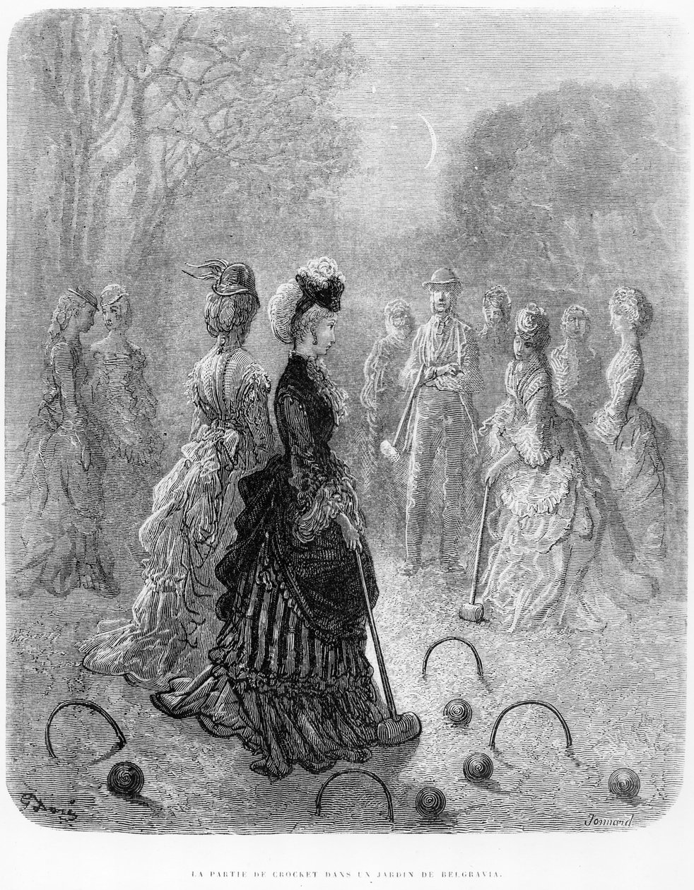 A Game of Croquet, Lontoon pyhiinvaelluksen luvusta "London at Play", kirjoittanut William Blanchard Jerrold (1826-84) pub. 1872 tekijältä Gustave Dore