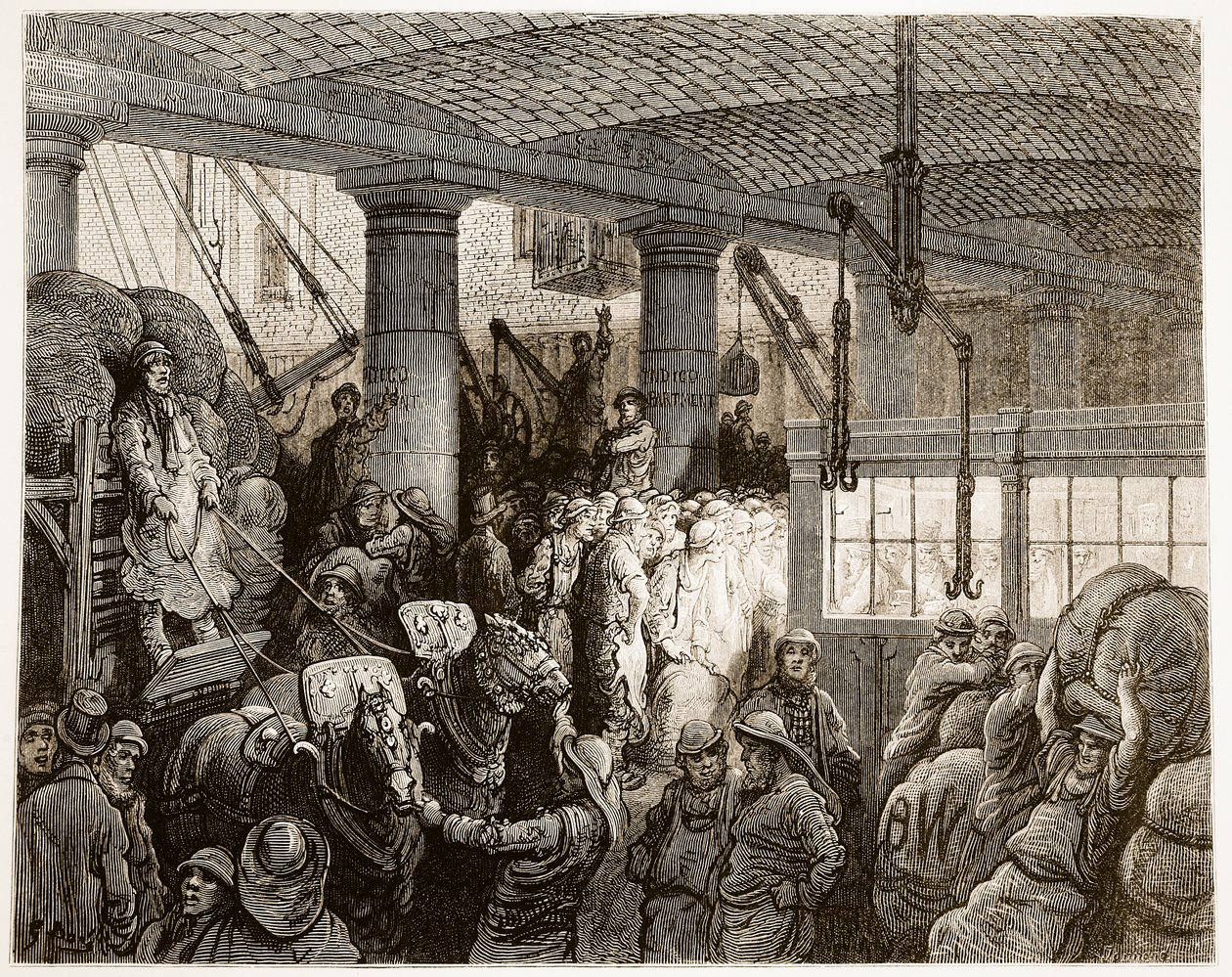 Riverside Street, "Lontoo, pyhiinvaellus", kirjoittanut William Blanchard Jerrold (1826-84) ja kaivertanut Charles Laplante (k.1903) pub. 1872 tekijältä Gustave Dore