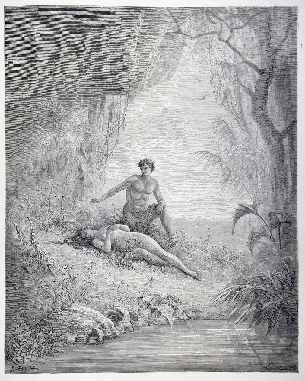 Adam ja Eeva, Stephane Pannemakerin (1847-1930) kaivertaman John Miltonin (1608-1674) "Kadonnut paratiisi" V:stä kirjasta n. 1868 tekijältä Gustave Dore