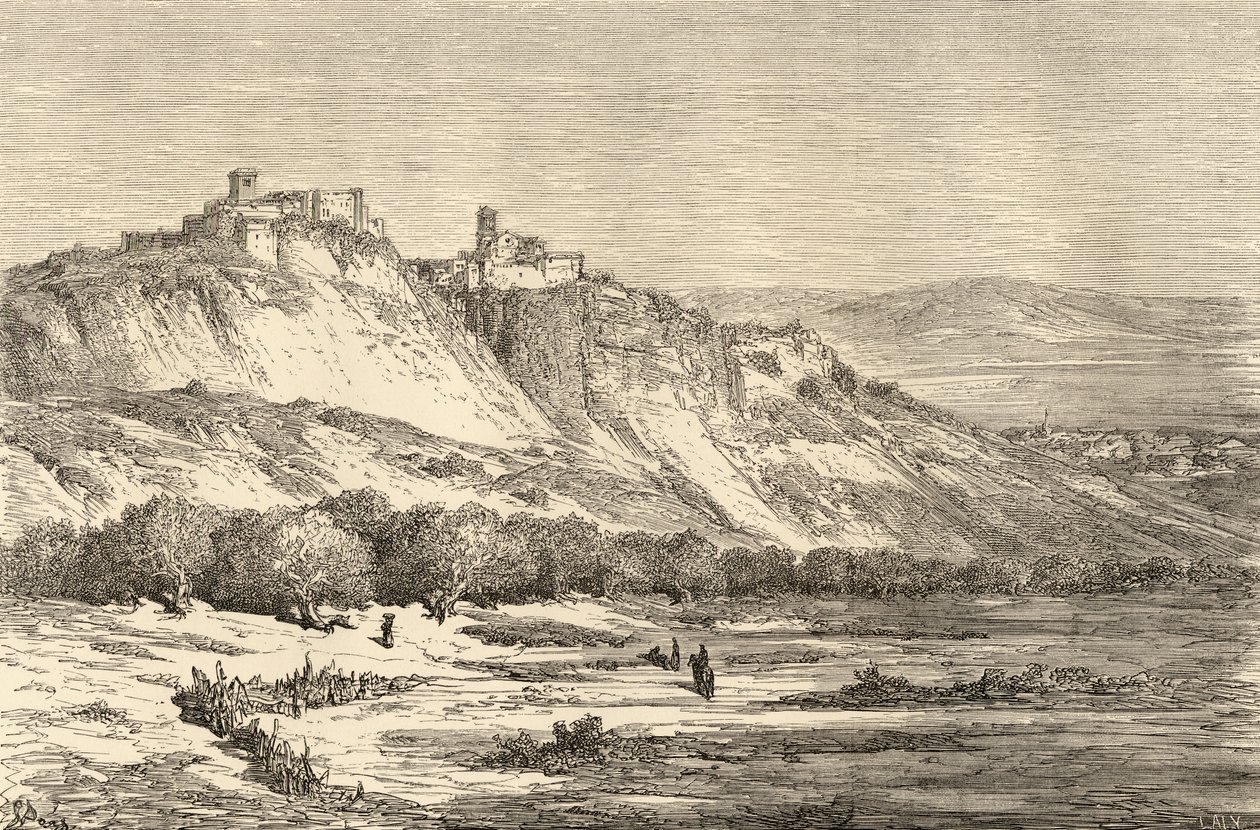 Arcos de la Frontera, Cadiz, kuvitus "Spanish Picturesistä", pastori Samuel Manning tekijältä Gustave Dore