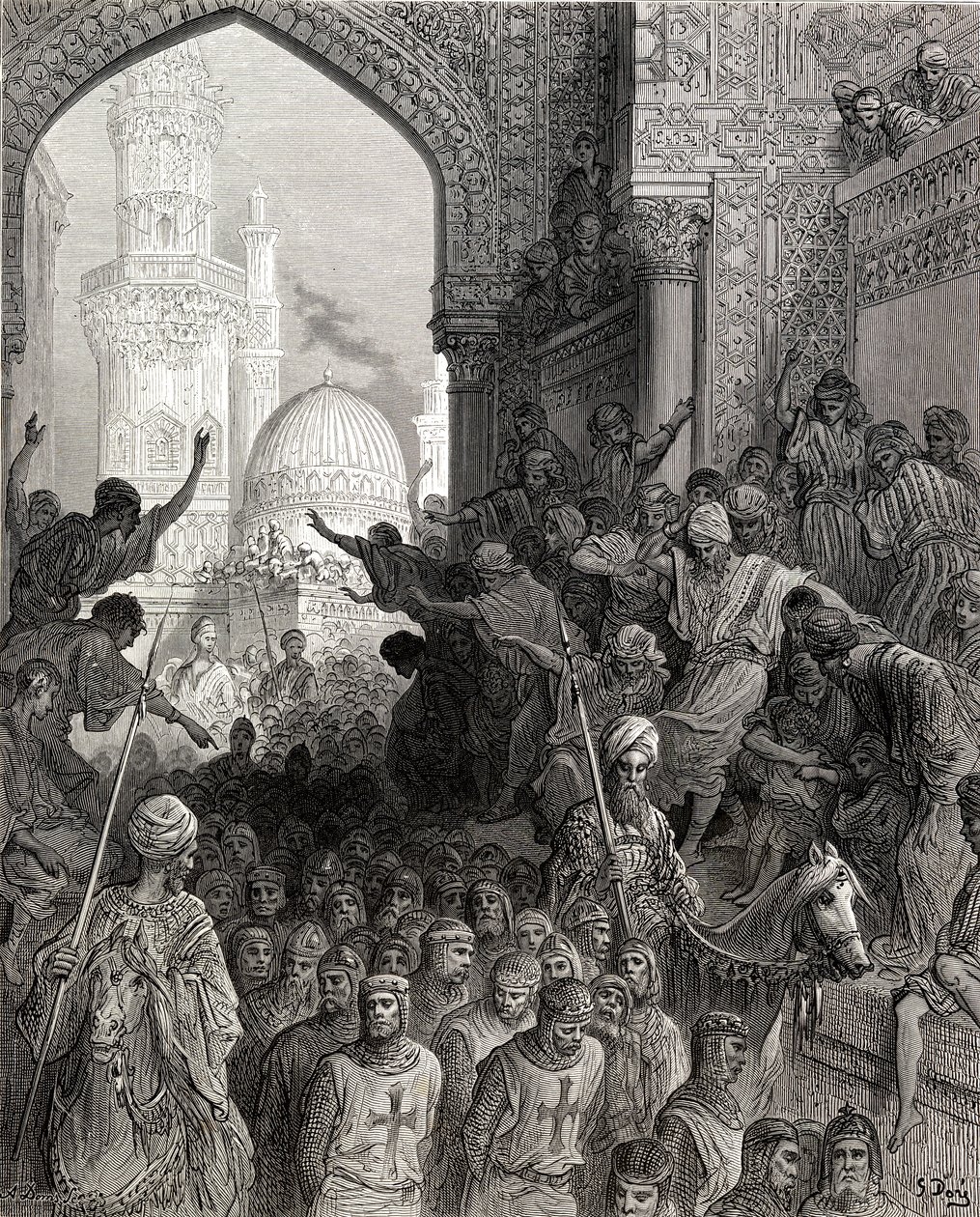 Münchenin vankien saapuminen Kairoon, kuvitus J-F:n Bibliotheque des Croisadesista. Michaud, 1877 tekijältä Gustave Dore