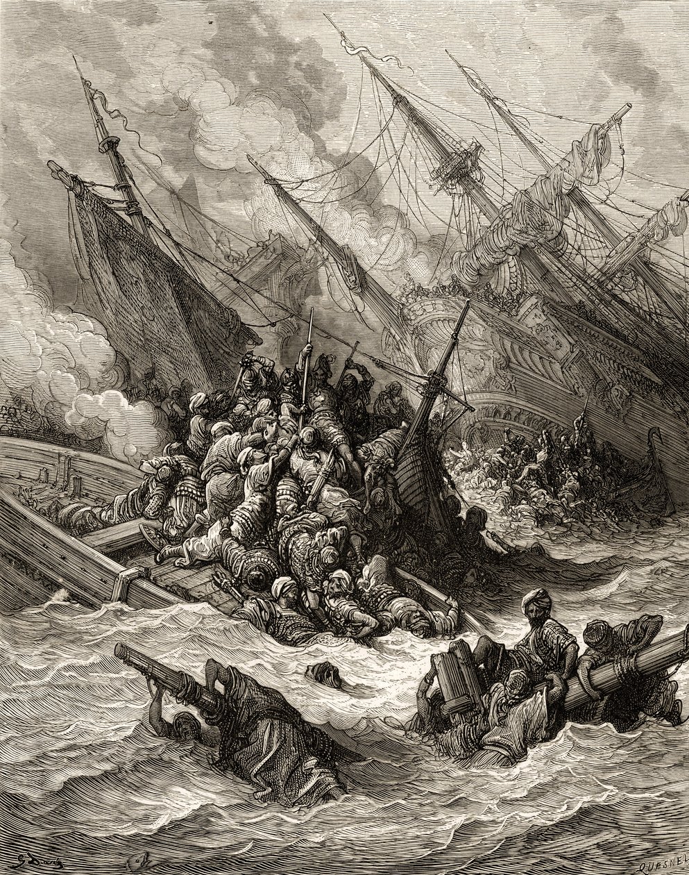 Lepanton taistelu vuonna 1571, kuvitus J-F:n Bibliotheque des Croisadesista. Michaud, 1877 tekijältä Gustave Dore