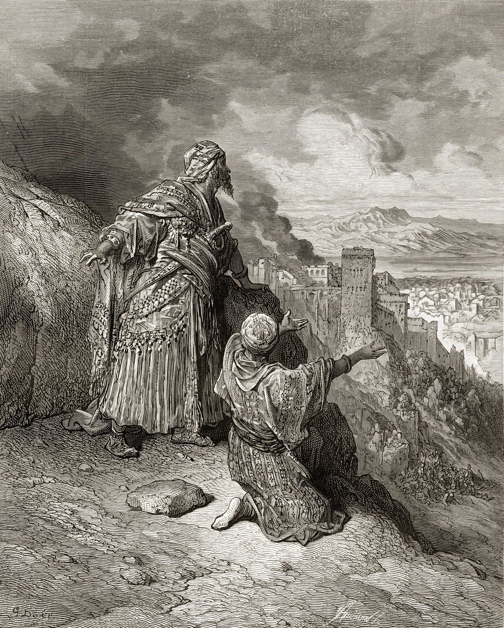 Boabdil (Muhammad XI), Granadan viimeinen arabikuningas, karkotetaan vuonna 1542, kuva J-F:n Bibliotheque des Croisadesista. Michaud, 1877 tekijältä Gustave Dore