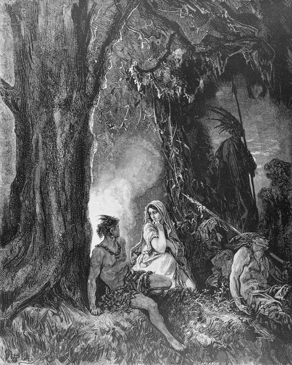 Chactas ja Atala, Francois Rene Vicomte de Chateaubriandin (1768-1848) "Atalasta", kaiverrus Charles Laplante (k.1903) n. 1868 tekijältä Gustave Dore