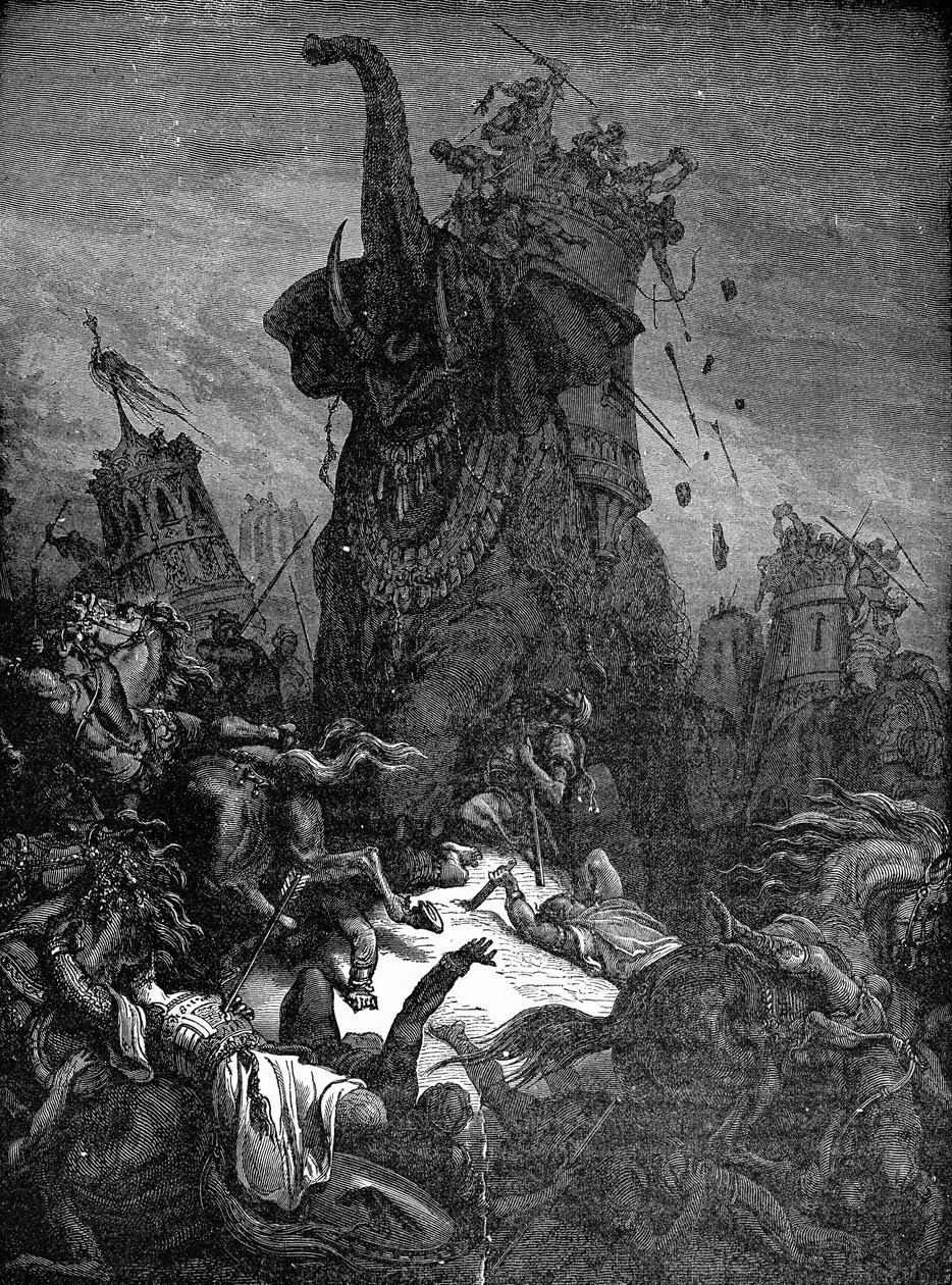 Elefantti tappoi Eleazarin, 1888 tekijältä Gustave Dore