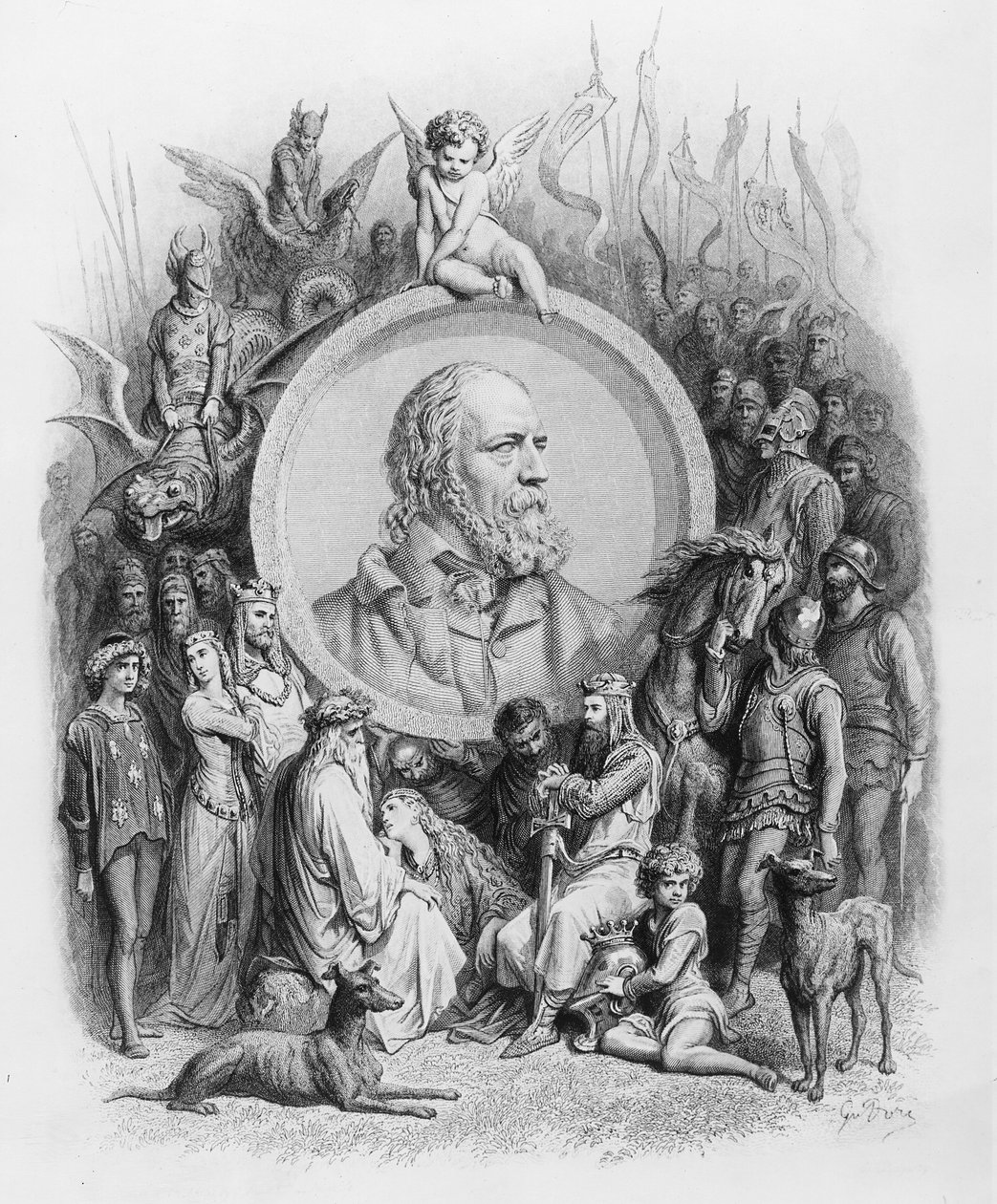 "Idylls of the King" -elokuva, jossa Alfred, Lord Tennysonin muotokuva tekijältä Gustave Dore